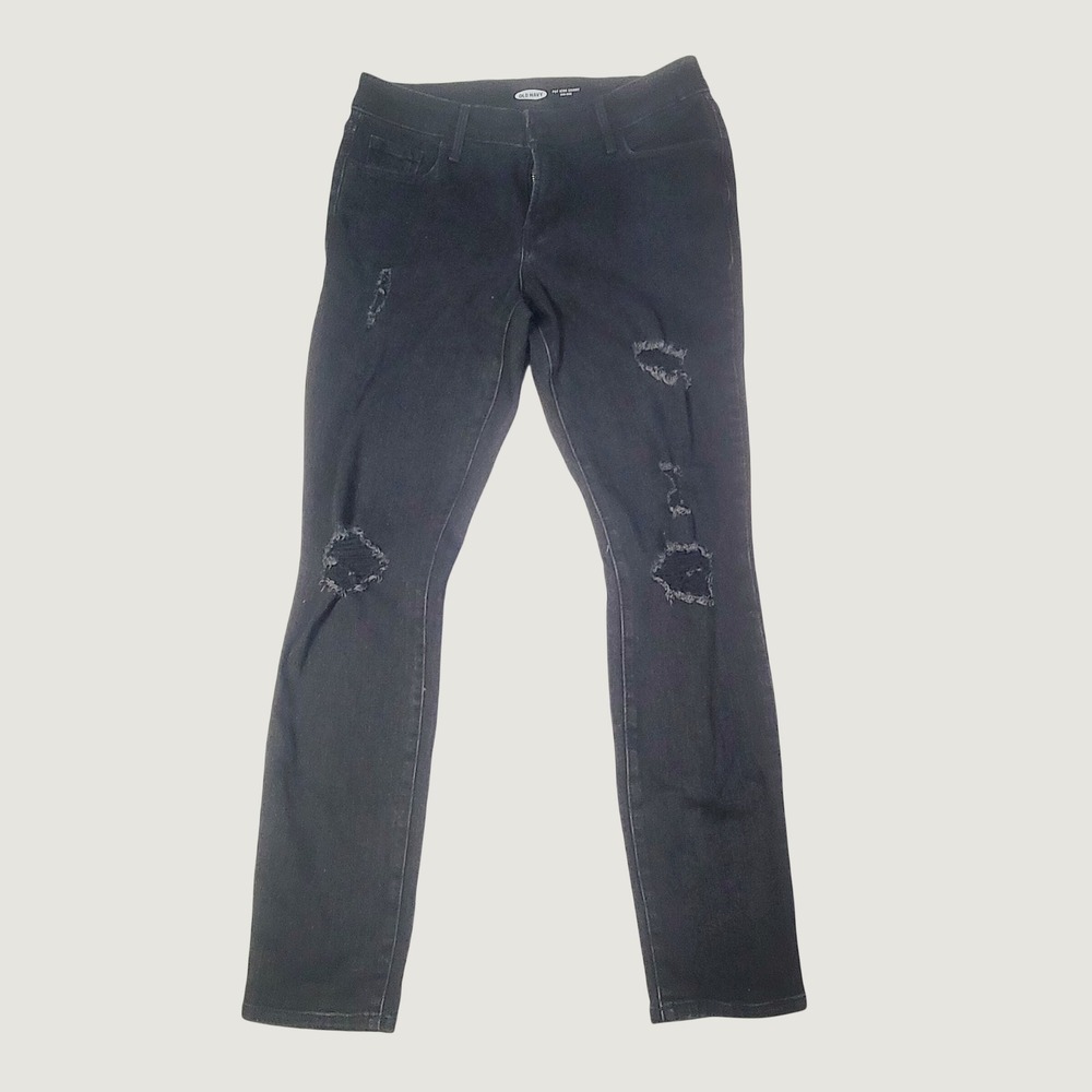 Old Navy Womens Pop Icon Skinny Jeans Size 6 Black Distressed Mid Rise D67